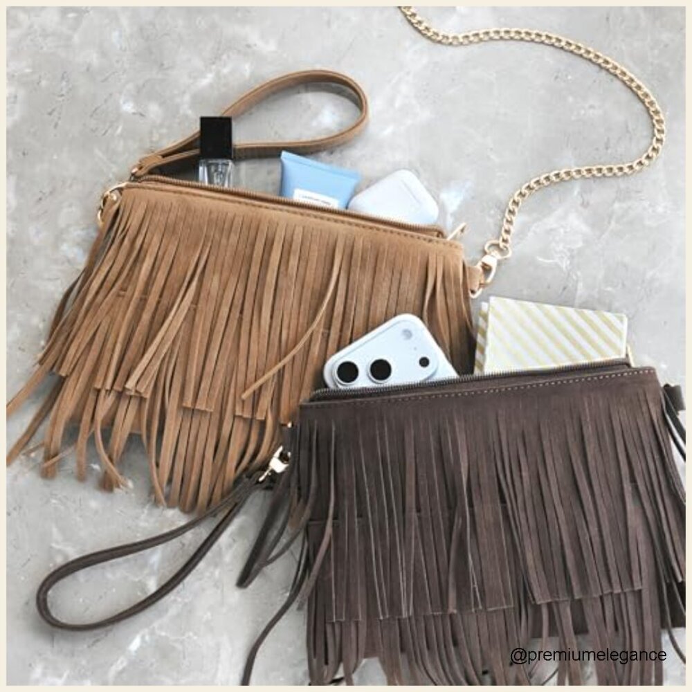 Small Faux Suede Crossbody Bag with Removable Strap and Wristlet - Picture 3 of 6